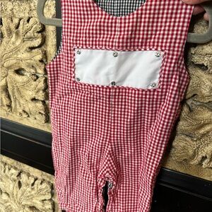 Red Gingham Kids One-Piece Romper with White Patch